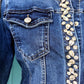 'KRYSTIE CLASSIC' DIAMANTE EMBELLISHED COLLARLESS DENIM JACKET IN CLASSIC WASH