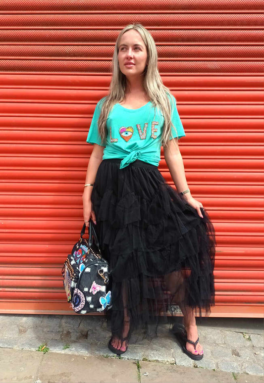 'TALULLAH' FABULOUS BLACK TULLE SOFT AND SWISHY TIERED SKIRT