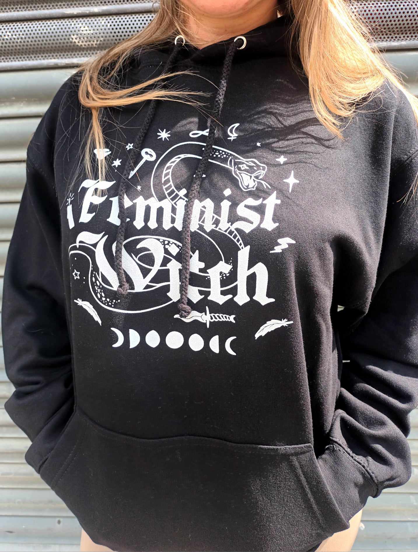 'FEMINIST WITCH' COSY BLACK HOODIE. ETHICALLY MADE USING VEGAN DYES