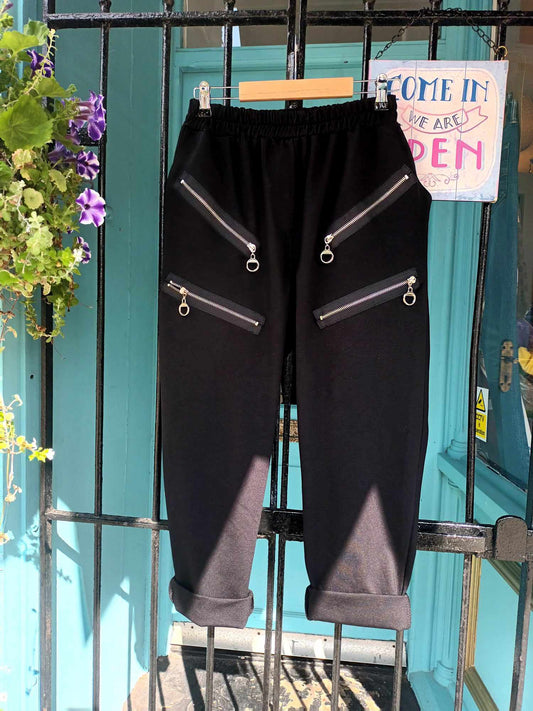'SIOUXSIE' FABULOUS QUALITY ZIP FEATURE ELASTICATED WAIST TROUSERS