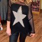 THE 'ROCK CHICK' FABULOUS BLACK CROCHET OVERSIZED KNIT WITH BOLD GOLD STAR DETAIL