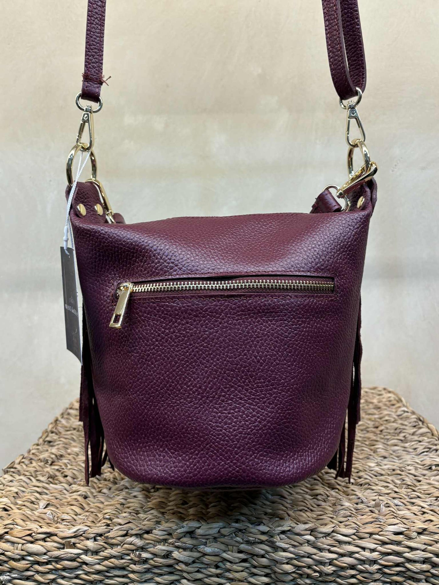 THE 'MILEY' STUNNING ITALIAN LEATHER FRINGED TWO WAY BAG WITH POCKETS