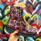 THE 'PANSY' STUNNING MULTI PANSY PATTERN LACE UP SUPER COMFORT LACE UP/ZIP BOOTS VEGAN FRIENDLY