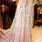 THE 'ANGELICA' STUNNING VANILLA & PINK GOLD EMBOSSED CHIFFON DRESS WITH GOLD BEADED DETAIL