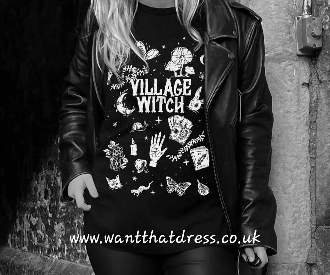 'VILLAGE WITCH' QUIRKY SUPERSOFT ETHICAL T SHIRT 'GIVE BACK' RANGE CLASSIC BLACK