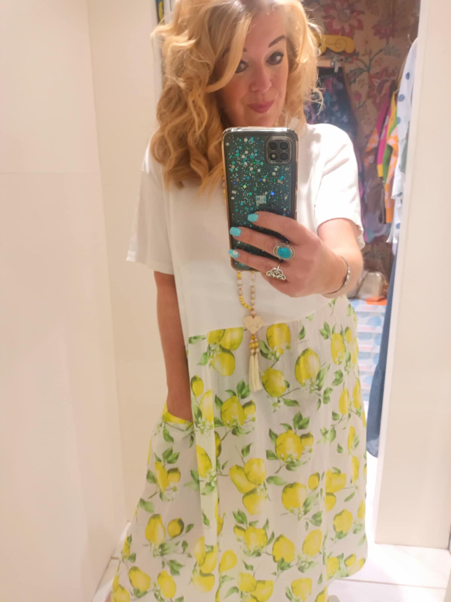 THE 'LIMONCELLO' PRETTY V NECK COTTON DAY DRESS WITH POCKET DETAIL