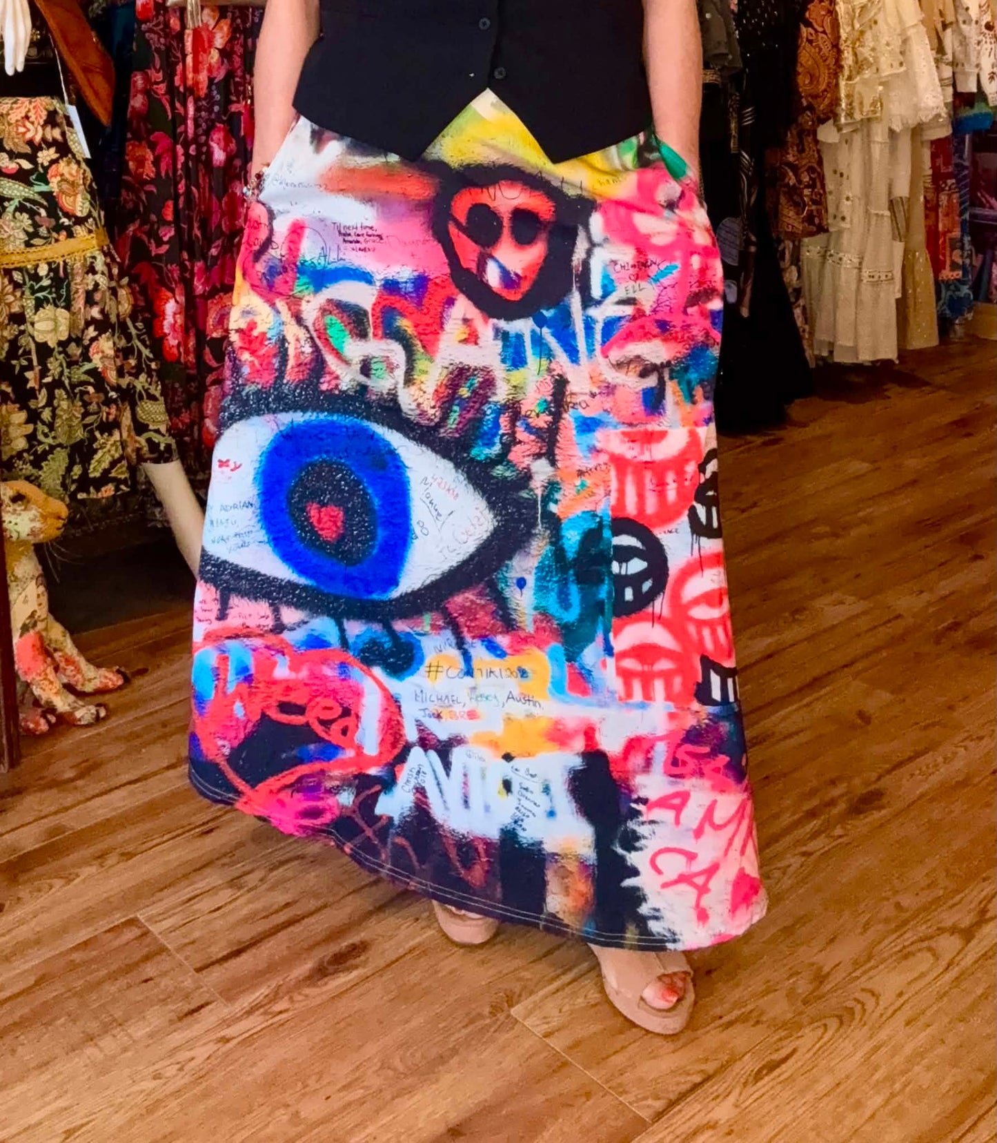 THE 'MYSTIC GRAFFITI' BOLD AND BRIGHT MAXI SKIRT WITH ELASTICATED WAIST