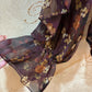 THE 'CLARA' BEAUTIFUL CHIFFON BUTTON FRONT WATERFALL FRILL BLOUSE IN A PLUM AND SPICE DITSY PRINT