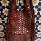 THE 'MEDINA' 100% EXQUISITE SOFT LEATHER FRINGED BAG WITH STUDDED EMBELLISHMENTS HANDMADE IN MARRAKECH TAN OR BLACK