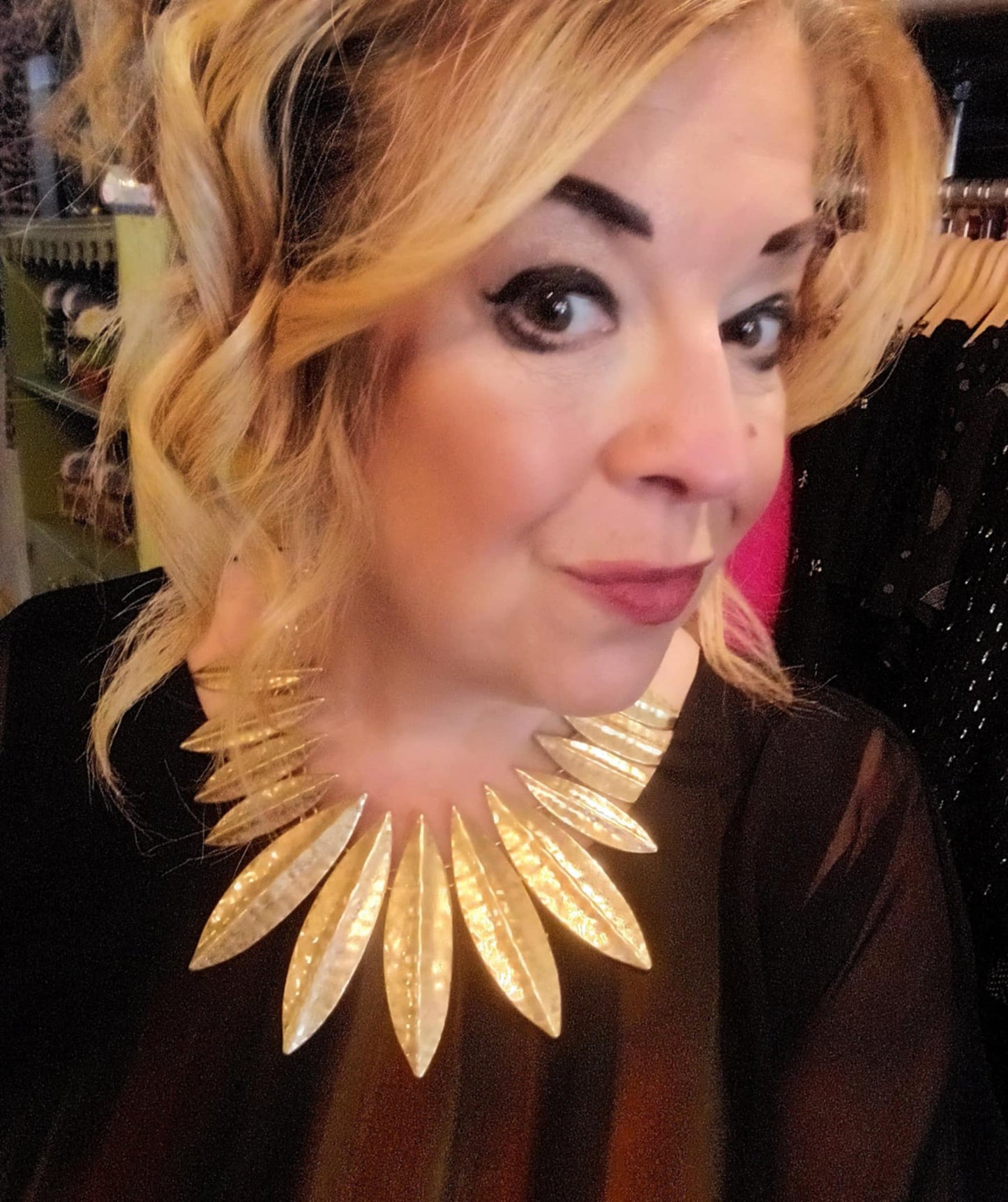 THE 'CADENZA' BEAUTIFULLY MODERN STATEMENT BEATEN METAL NECKLACE IN SILVER OR GOLD