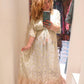 THE 'ANGELICA' STUNNING VANILLA & PINK GOLD EMBOSSED CHIFFON DRESS WITH GOLD BEADED DETAIL