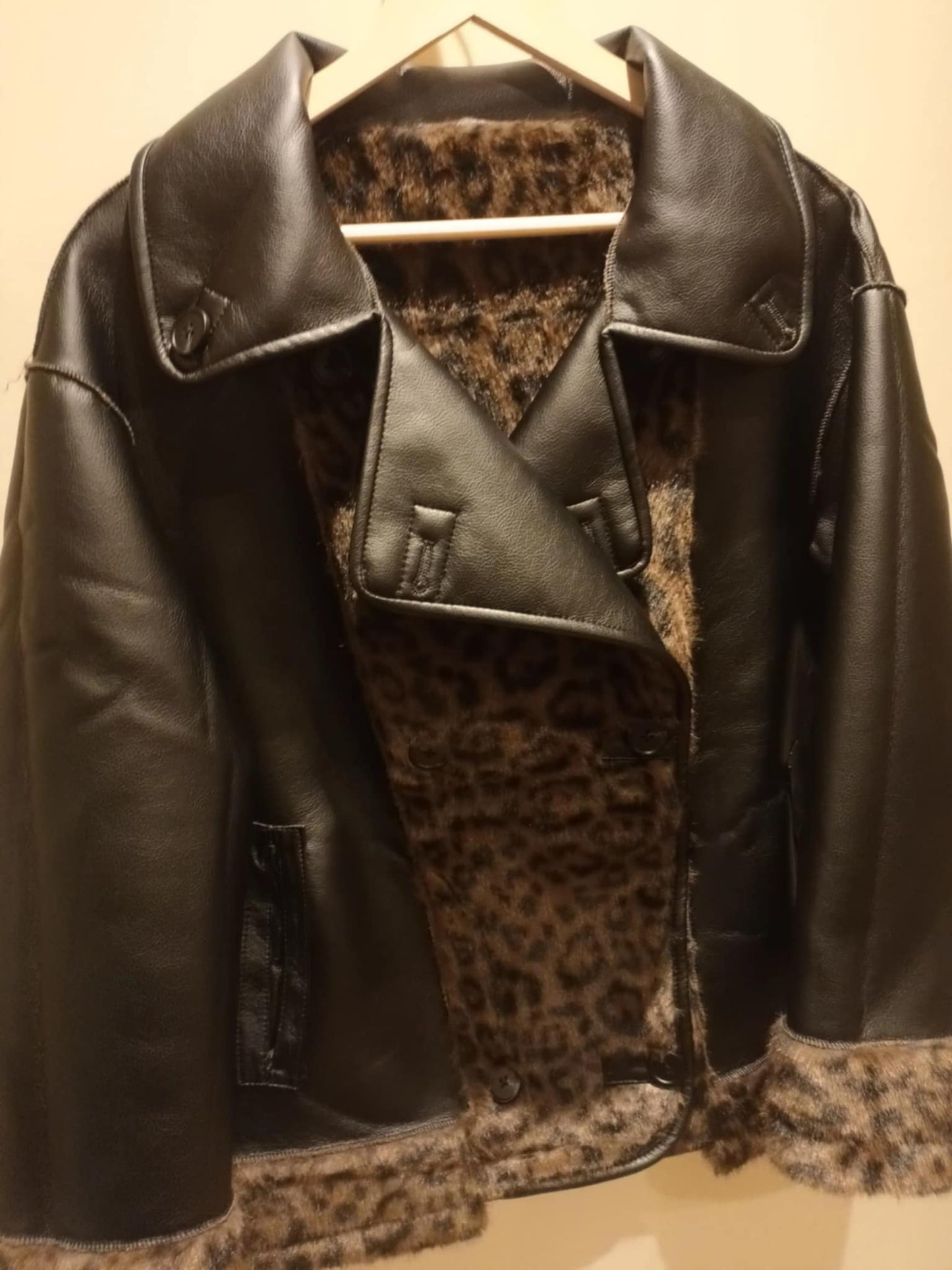 THE 'DUO LEOPARD' REVERSIBLE FAUX FUR & FAUX LEATHER COAT TWO COATS IN ONE!