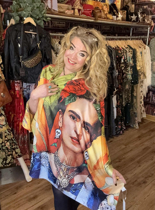 THE 'PUNK FRIDA' LUXURIOUS SILK BLEND LARGE REVERSIBLE WRAP WITH VANGOGH ON REVERSE