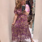 'ELEANOR' STUNNING PLISSE ANGEL SLEEVE MAGIC DRESS WITH SWISHY HEM AND TASSEL DETAIL MAGENTA PRINT