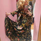 'MIDNIGHT FIESTA' SPANISH COLLECTION BEAUTIFUL FLORALS AND BIRDS FULL LENGTH 3/4 SLEEVE TIERED MAXI DRESS