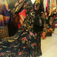 'MIDNIGHT FIESTA' SPANISH COLLECTION BEAUTIFUL FLORALS AND BIRDS FULL LENGTH 3/4 SLEEVE TIERED MAXI DRESS