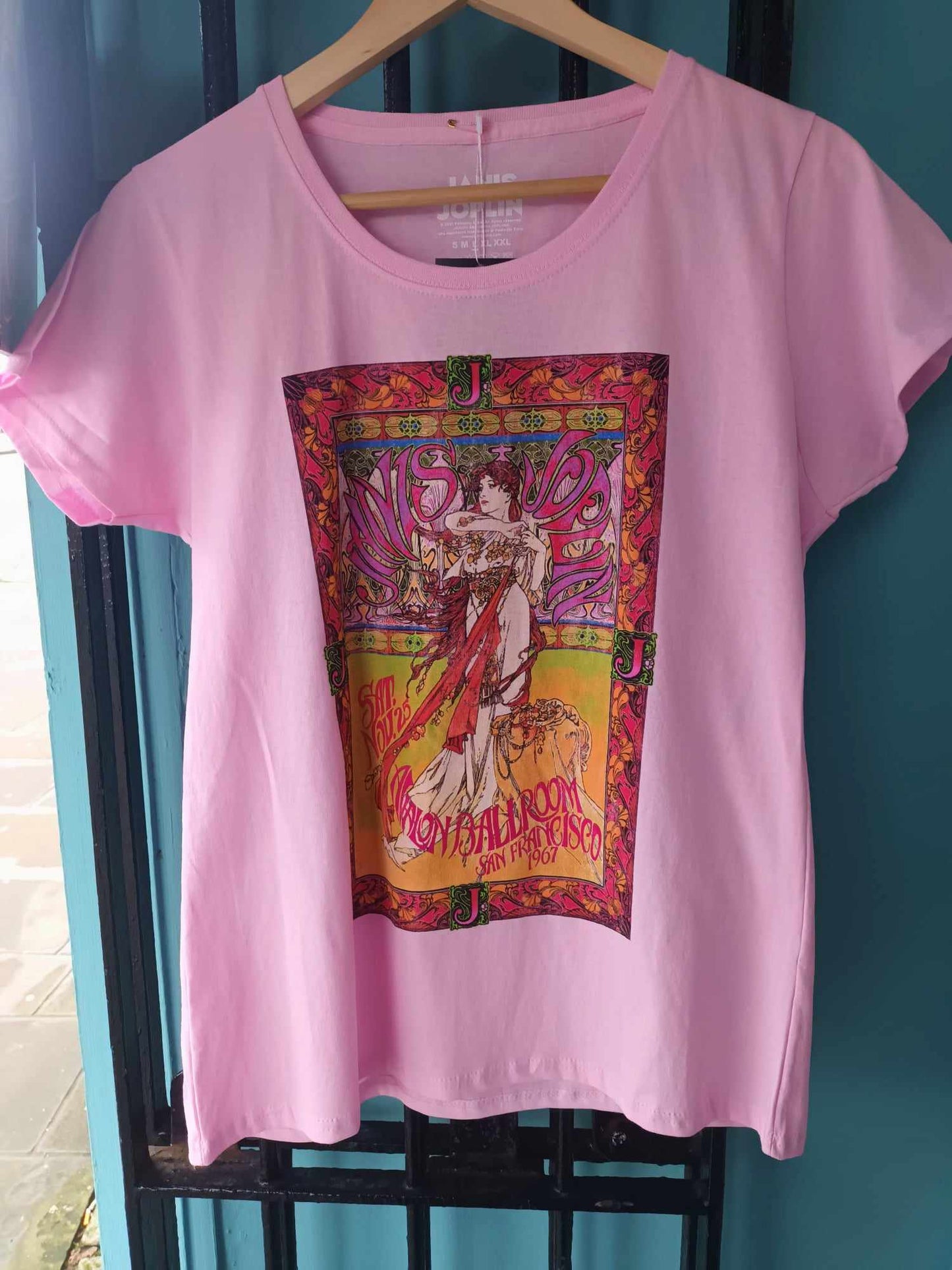 ROCK STAR RANGE FEMALE FIT 'JANICE JOPLIN' AVALON BALLROOM T SHIRT IN PINK