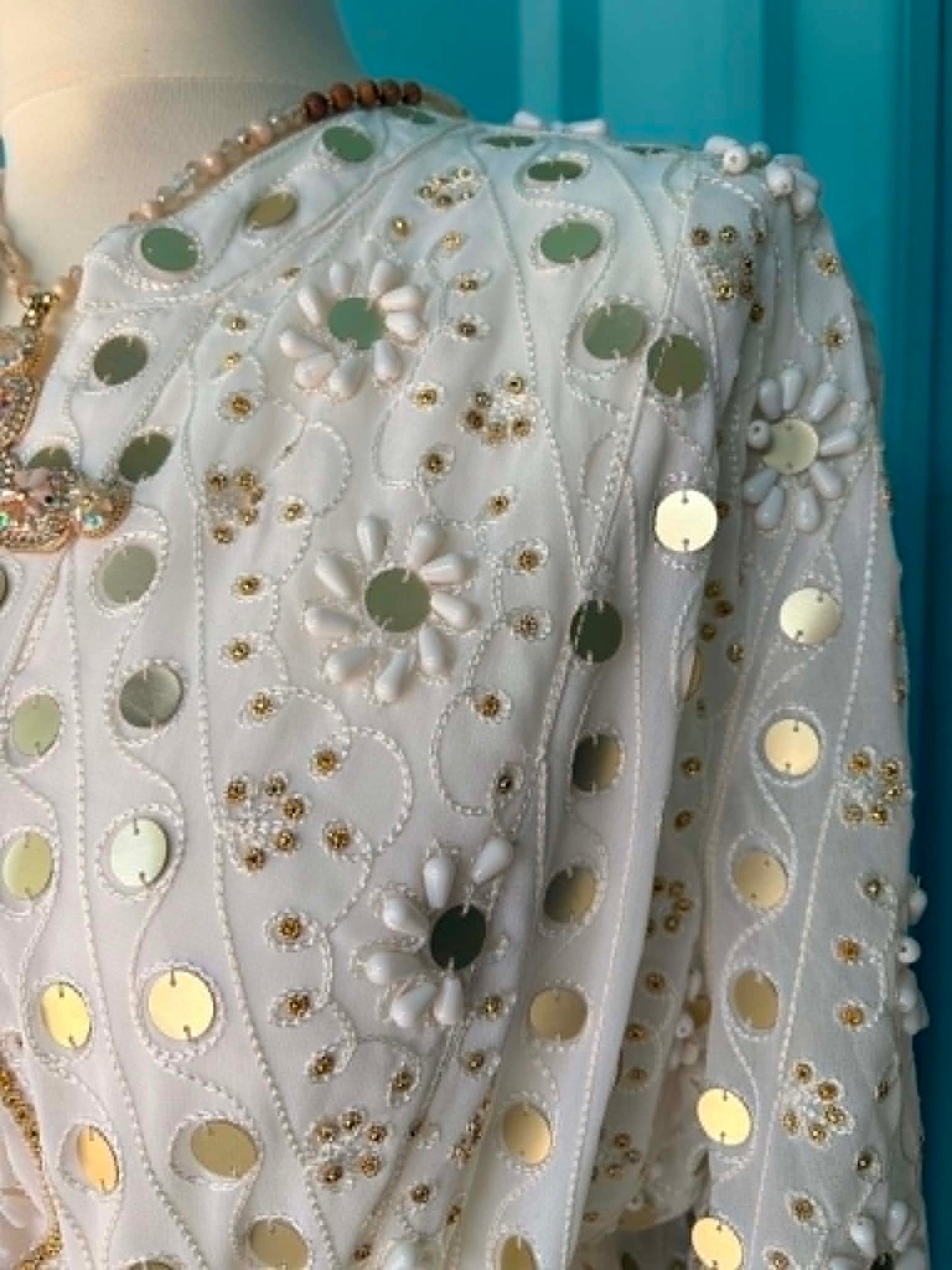 THE 'NURIA' STUNNING SNOWY WHITE SEQUINNED AND BEADED BELL SLEEVE BOHEMIAN TUNIC DRESS FROM OUR EXCLUSIVE SPANISH COLLECTION