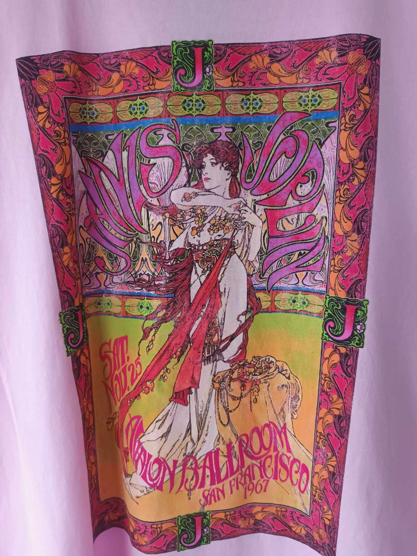 ROCK STAR RANGE FEMALE FIT 'JANICE JOPLIN' AVALON BALLROOM T SHIRT IN PINK