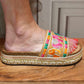 'BOHO BABE' BEAUTIFUL ETHNIC INSPIRED RICHLY EMBROIDERED INDIAN ELEPHANT PATTERN SLIDERS TAN