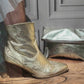'DESERT STAR' BEAUTIFUL PALE GOLD SUPERSOFT FEEL FLEXI SOLE EMBELLISHED COWBOY BOOTS WITH WOODEN CUBAN HEEL