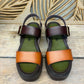 THE 'ROMA' TAN AND CHOCOLATE MODERN URBAN CHUNKY BUCKLE DETAIL SANDAL