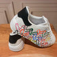 'HEART AND SOLE' FABULOUS RAINBOW GRAFFITI HEART PRINT PLATFORM TRAINERS IN CLASSIC WHITE