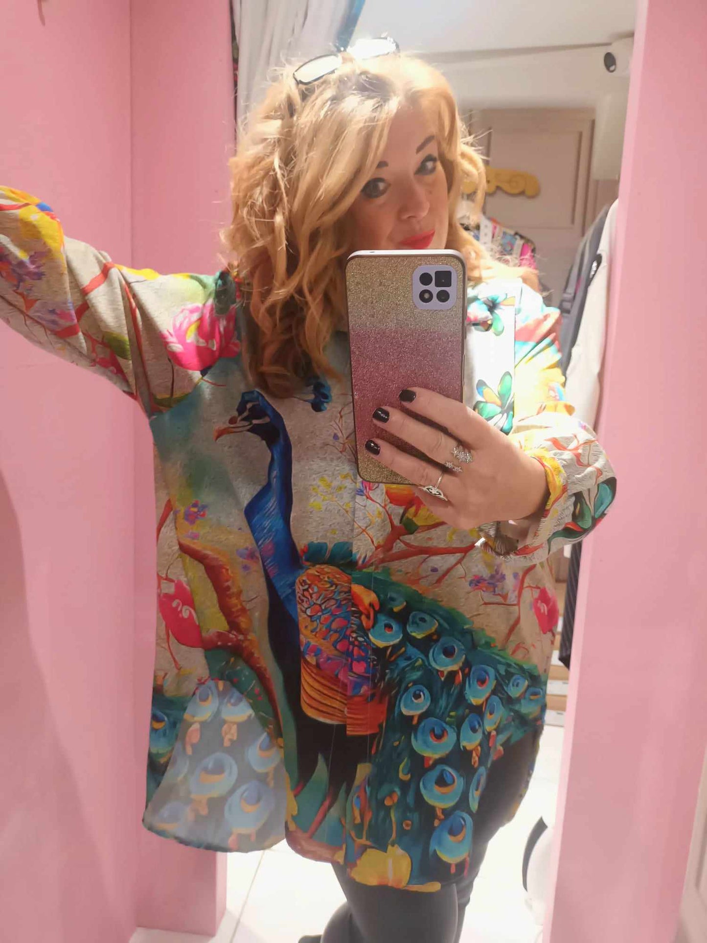 THE 'PRINCESS PEACOCK' RAINBOW COLOURED FLOATY OVERSIZED BUTTON FRONT SHIRT