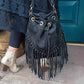 'HENDRIX' BEAUTIFUL AND BOHO 100% ITALIAN SUEDE LEATHER 70'S STYLE FRINGED BUCKET BAG BLACK