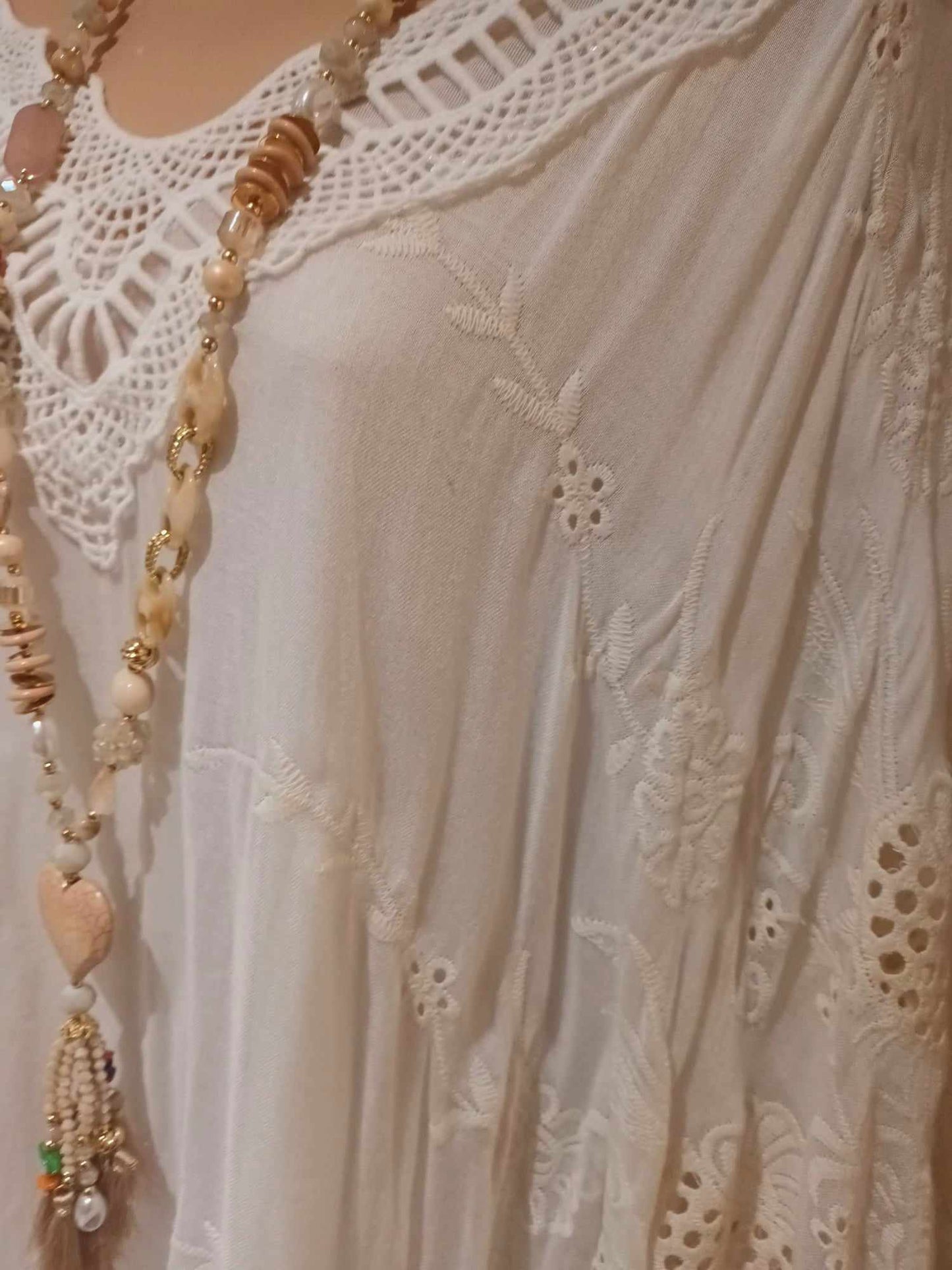 THE 'RHIANNON' 100% BRODERIE ANGLAISE COTTON 70'S STYLE KAFTAN/TUNIC