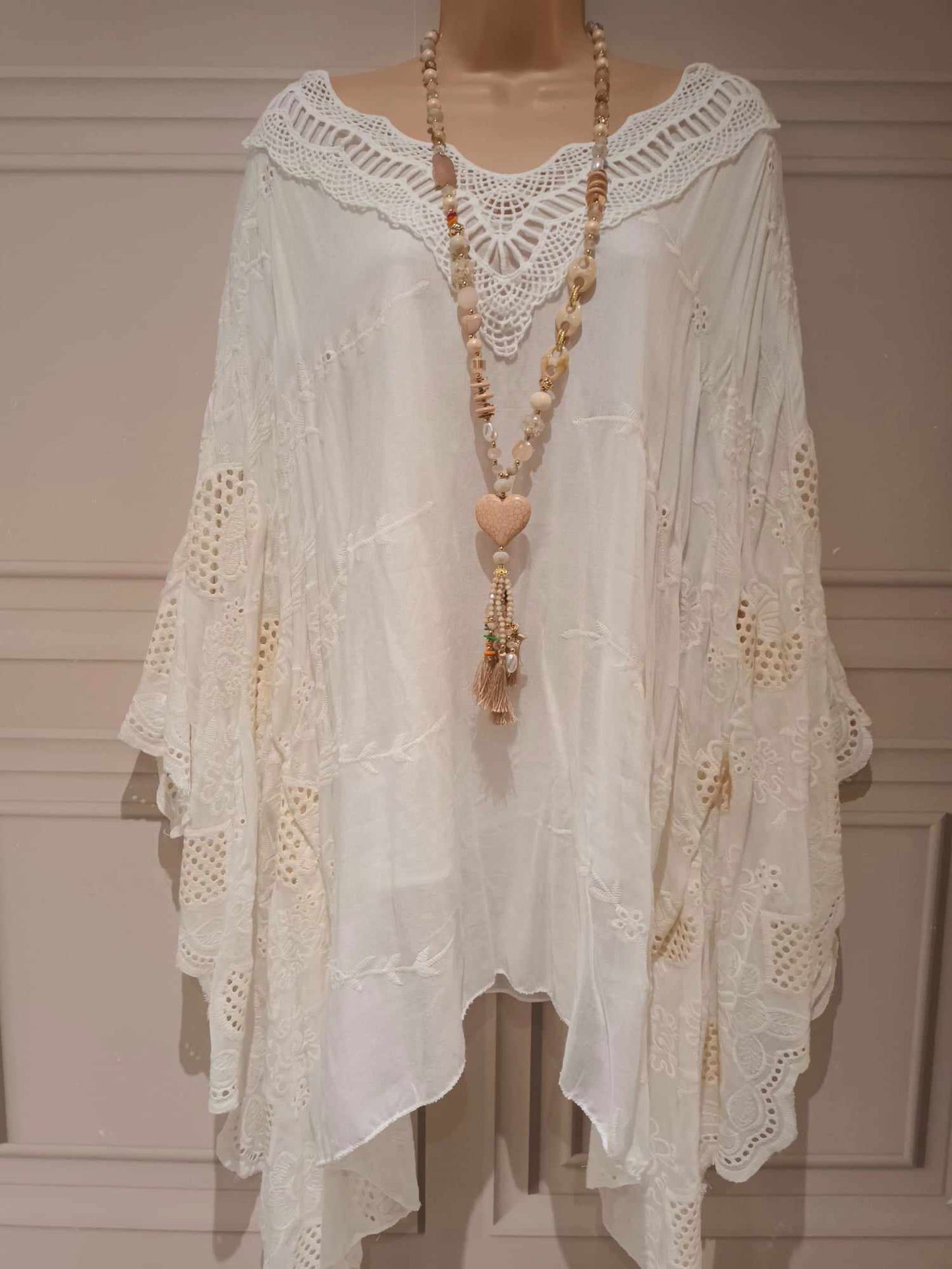 THE 'RHIANNON' 100% BRODERIE ANGLAISE COTTON 70'S STYLE KAFTAN/TUNIC