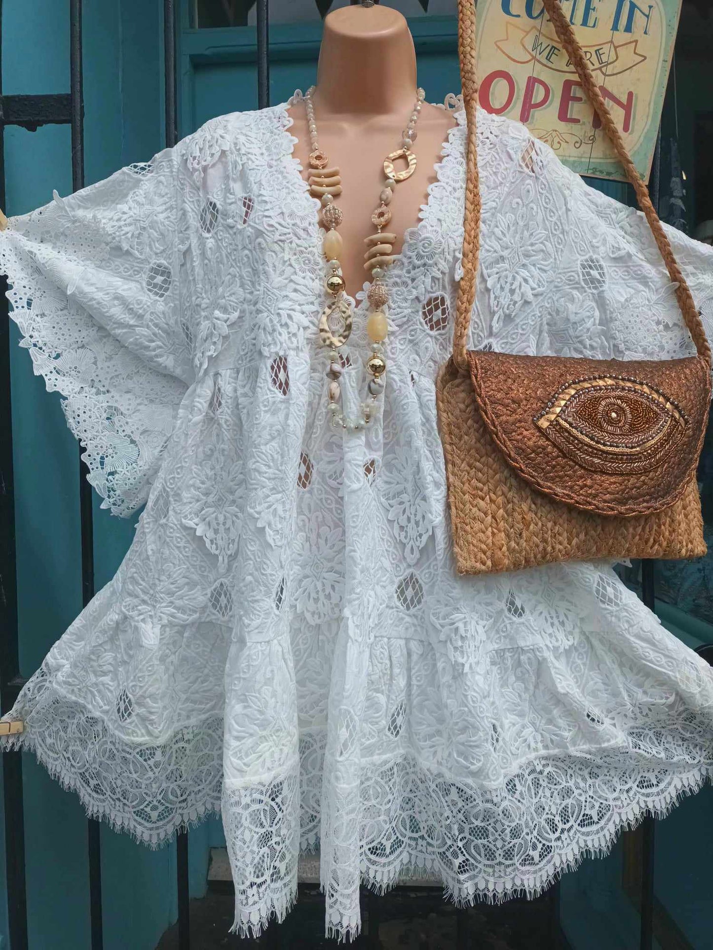 THE 'ANGEL'  100% COTTON SNOWY WHITE LACE VINTAGE STYLE TUNIC TOP/SMOCK DRESS