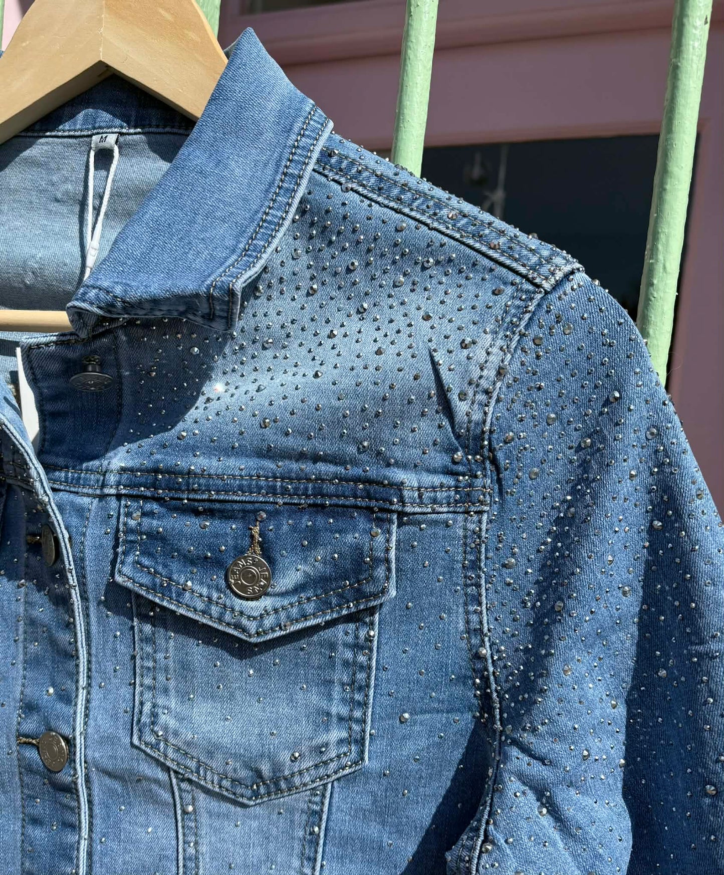 THE 'MILEY' STUNNING RHINESTONE EMBELLISHED CLASSIC FADED DENIM JACKET