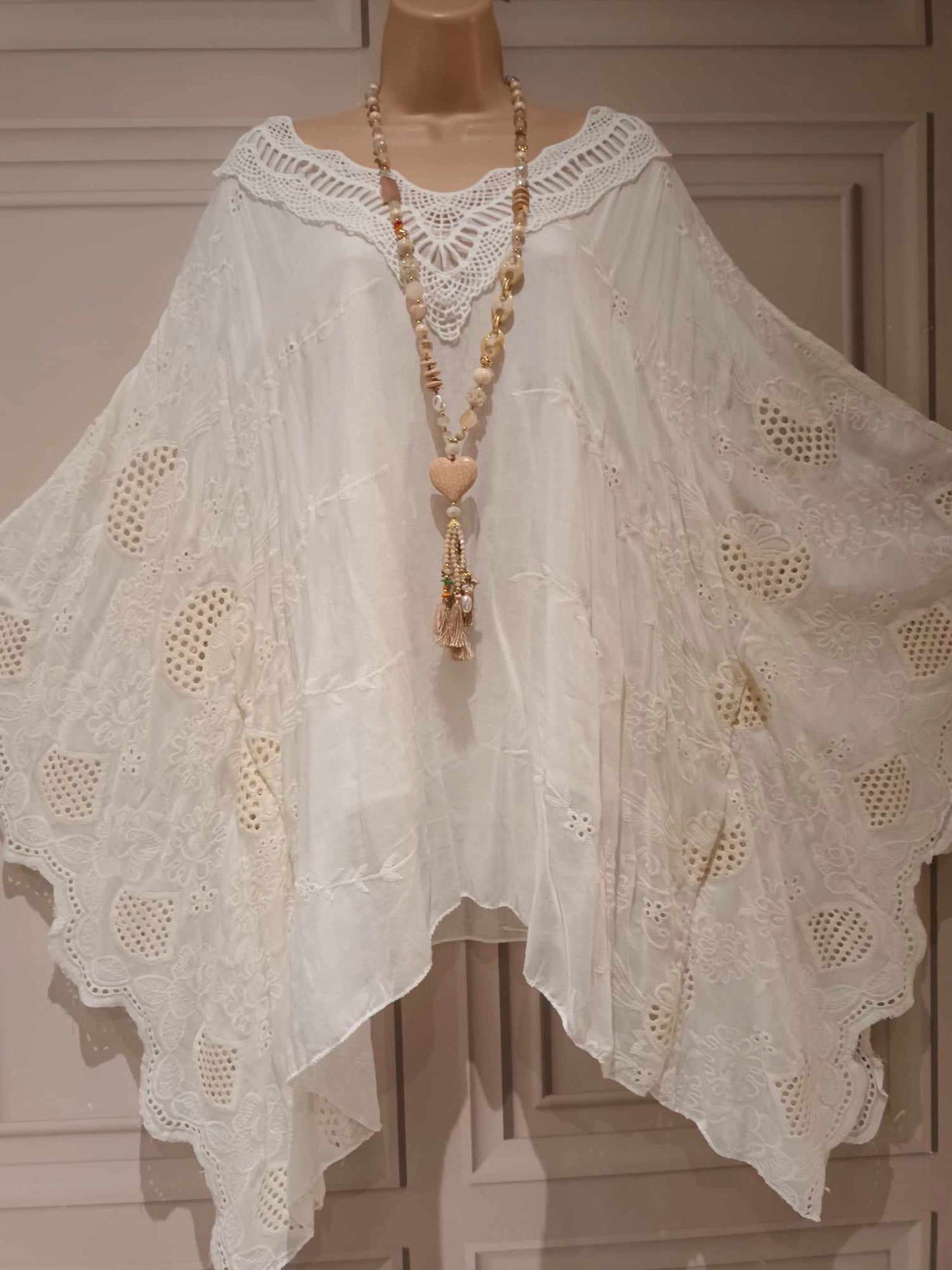 THE 'RHIANNON' 100% BRODERIE ANGLAISE COTTON 70'S STYLE KAFTAN/TUNIC