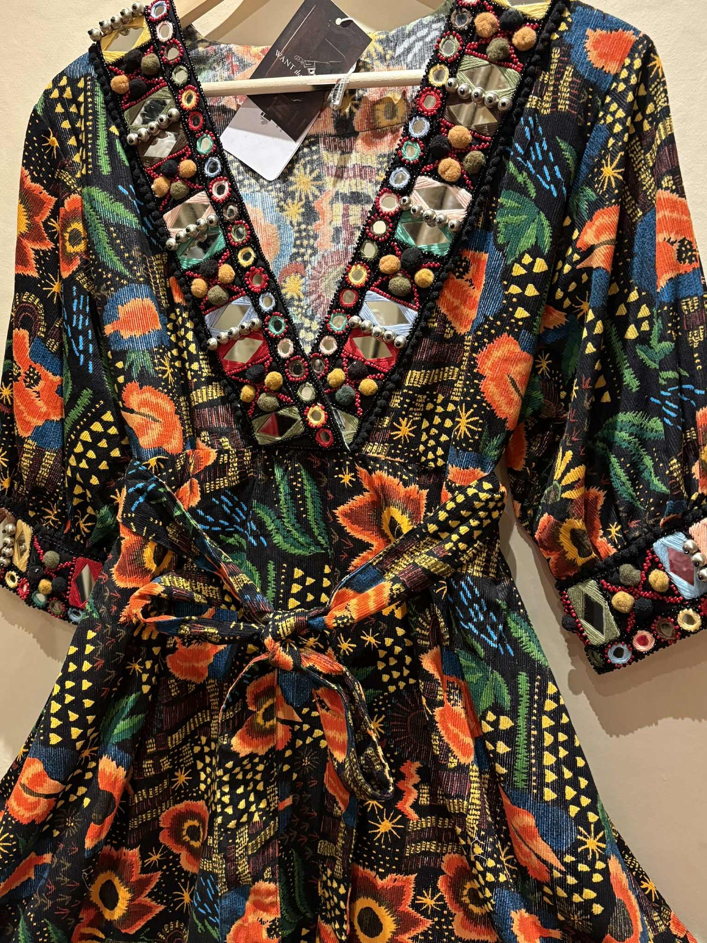 THE 'LYLA MIDI' EXQUISITELY EMBELLISHED BRIGHT AND BEAUTIFUL NEEDLECORD DRESS FROM OUR EXCLUSIVE SPANISH COLLECTION