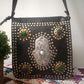 'YASMINE' EXCLUSIVE 100% LEATHER HANDMADE CROSSBODY BAG WITH DECORATIVE HAMZA HAND, STONES AND STUDS