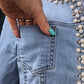 THE 'TAYLOR' FABULOUS PEARL AND DIAMANTE EMBELLISHED SUPERSOFT FADED STRETCH DENIM JACKET