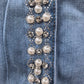 THE 'TAYLOR' FABULOUS PEARL AND DIAMANTE EMBELLISHED SUPERSOFT FADED STRETCH DENIM JACKET