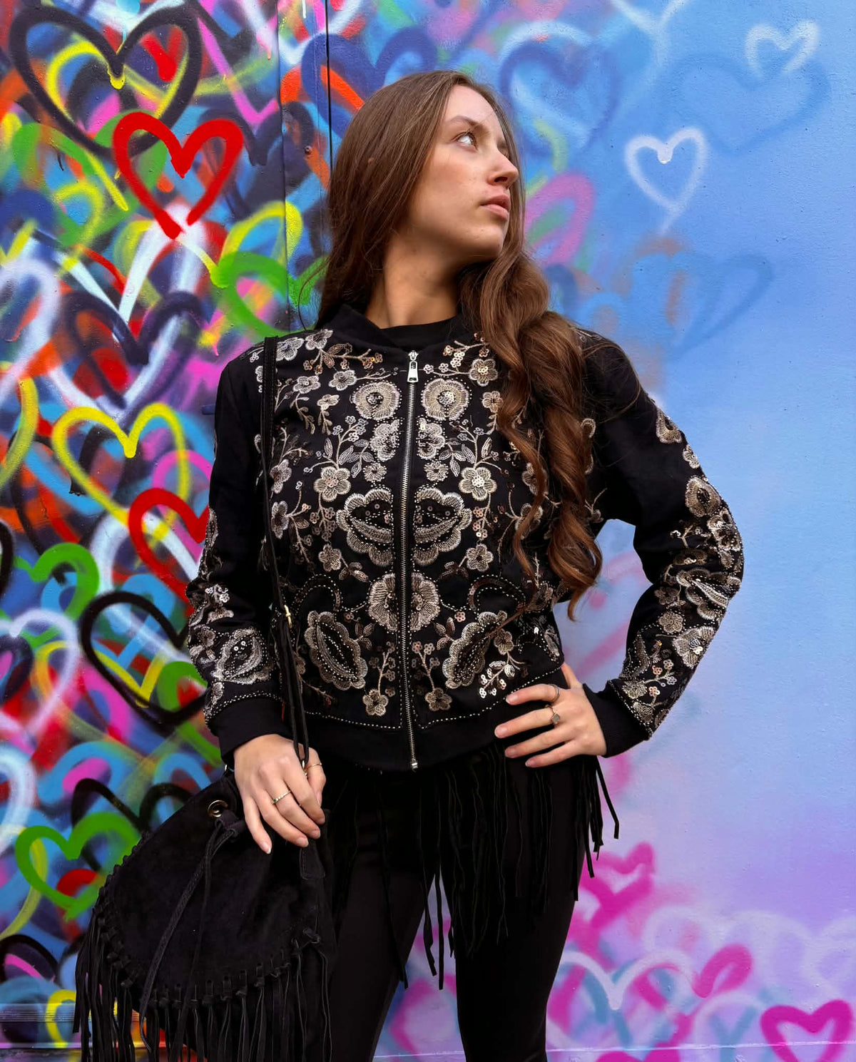 THE 'TWILIGHT ROCKS' STUNNING RICHLY BEADED, SEQUINNED AND EMBROIDERED ZIP FRONT BOMBER JACKET