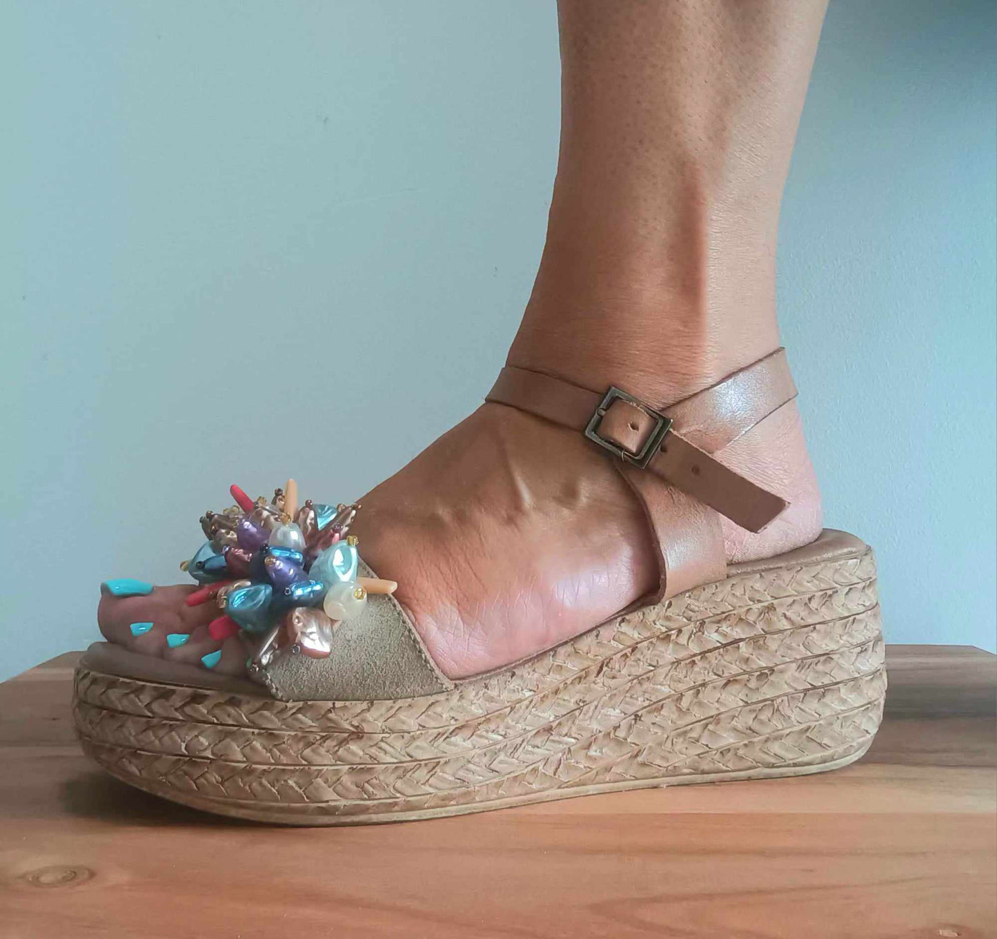 THE 'MIRANDA' FABULOUSLY EMBELLISHED LEATHER WEDGE SANDALS FROM OUR 'MADE IN SPAIN' COLLECTION