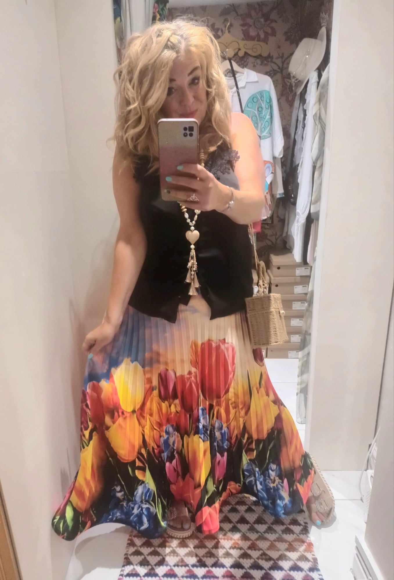 THE 'RAINBOW TULIPS' SWISHY PLEATED SKIRT WITH FLIPPY STRUCTURED HEMLINE, MADE IN ITALY