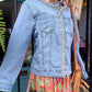 THE 'TAYLOR' FABULOUS PEARL AND DIAMANTE EMBELLISHED SUPERSOFT FADED STRETCH DENIM JACKET