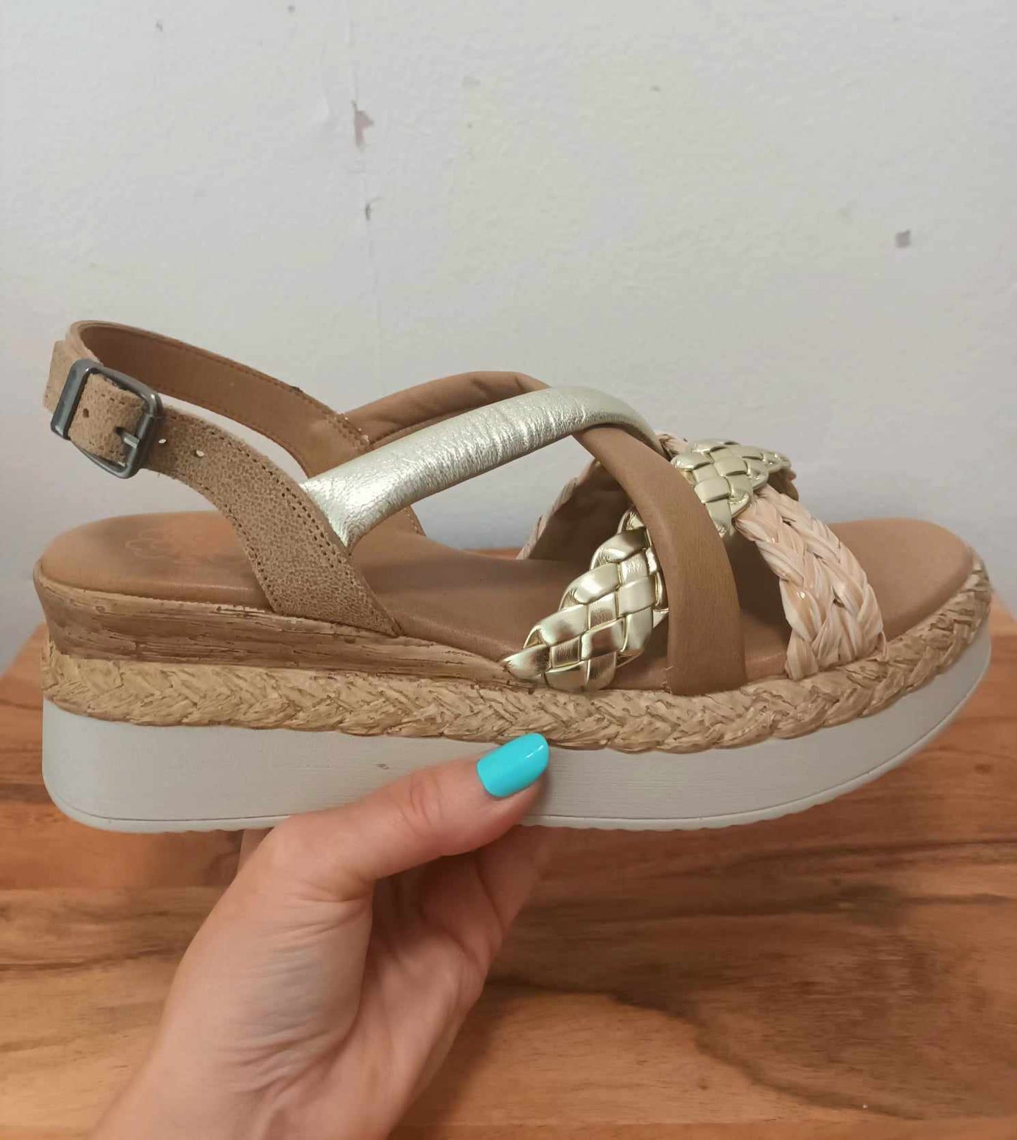 THE 'ROSA' HANDCRAFTED SPANISH LEATHER SUPER COMFORT WEDGE SANDALS WITH PLAITED FRONT