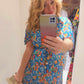 'ELEANOR' DITSY VINTAGE STYLE PRINT SWISHY HEM DRESS WITH FLATTERING FLUTTER SLEEVES