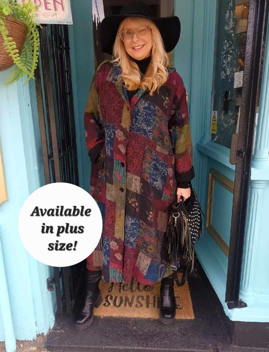 THE 'POLLY PATCH' EXQUISITE QUALITY PATCHWORK STYLE HOODED COAT IN STUNNING JEWEL COLOURS