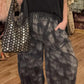 THE 'CHELSEA' BEAUTIFUL CHARCOAL GREY DISTRESSED PRINT BARRELL LEG TROUSERS WITH SLOUCH POCKETS