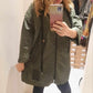 THE 'SUPERNOVA' KHAKI KAGOULE WITH HOPE MOTIF, FEATURE ZIP AND BUTTON DETAIL
