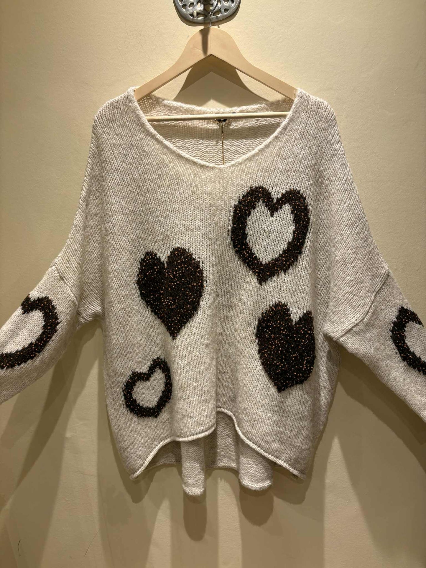 THE 'JOLLY HEARTS' COSY OVERSIZED SNUGGLE JUMPER IN KHAKI OR CREAM
