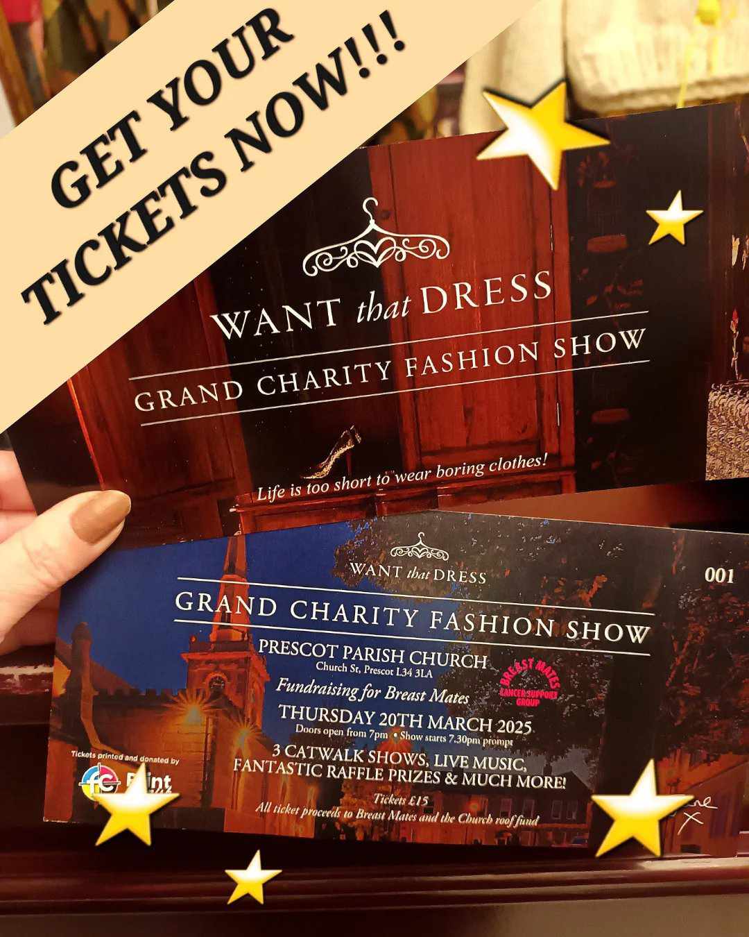 CHARITY FASHION SHOW TICKETS 20th MARCH 2025 SUPPORTING BREAST MATES PRESCOT