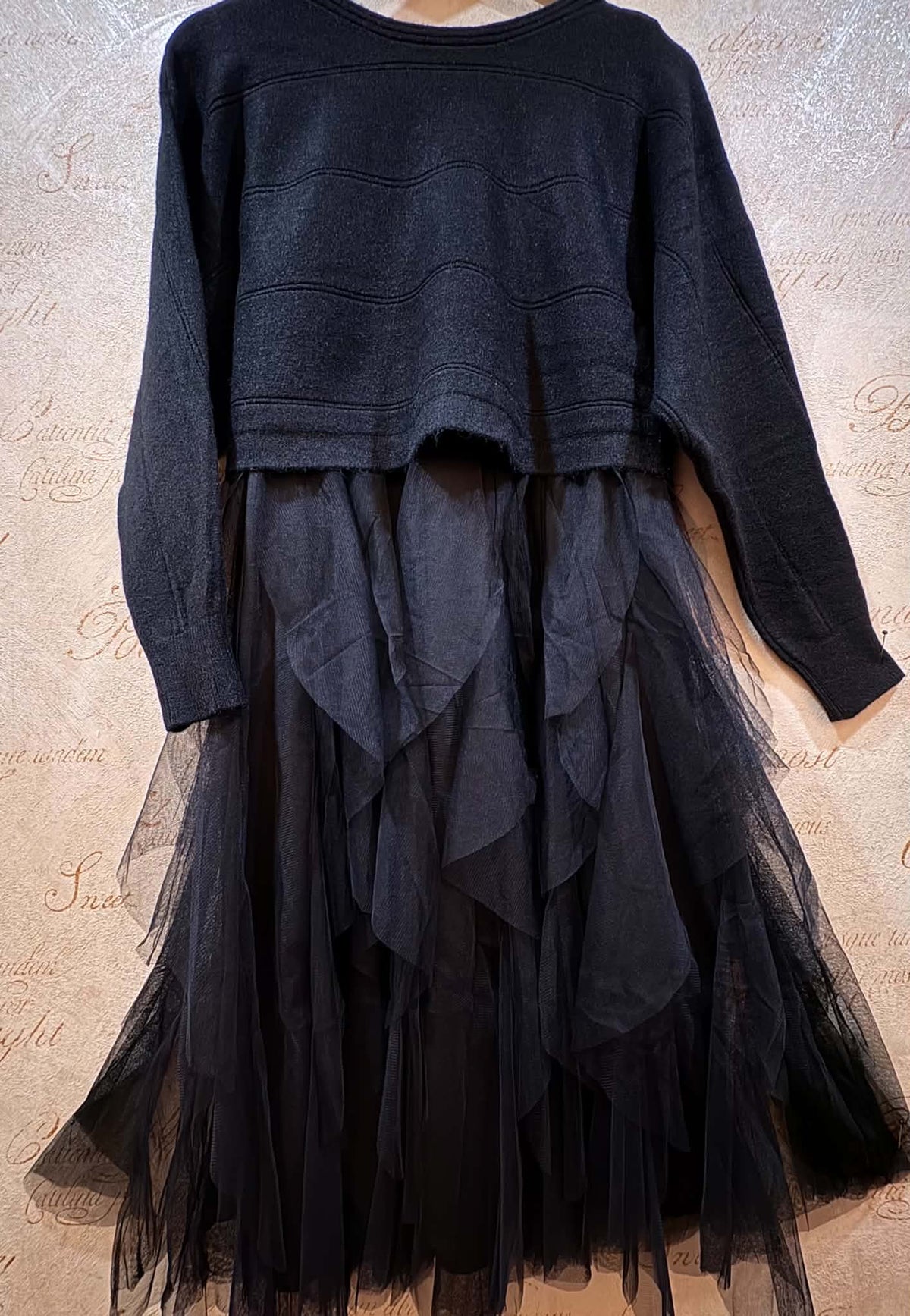THE 'RAVEN' STUNNING FROTHY BLACK TULLE SKIRTED DRESS WITH DETACHABLE SUPERSOFT JUMPER TOP